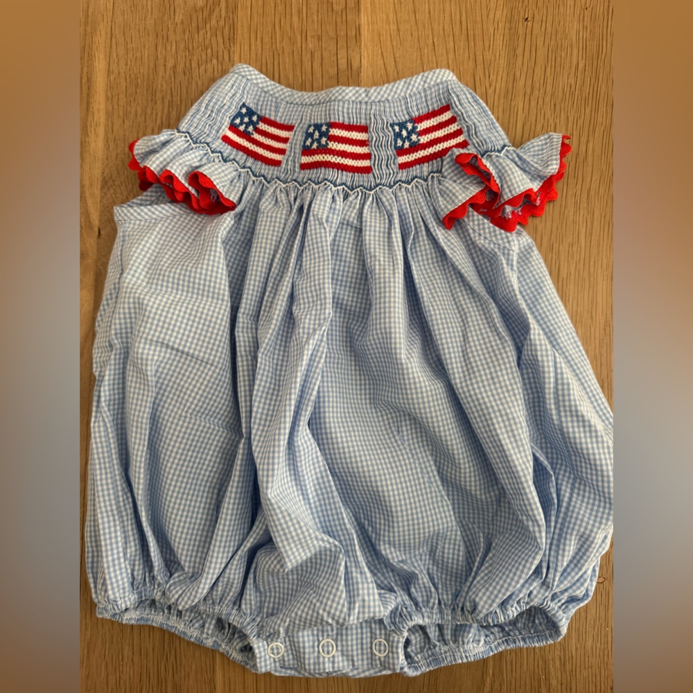 Stitchy Fish Patriotic Blue and Red Baby Romper 3M